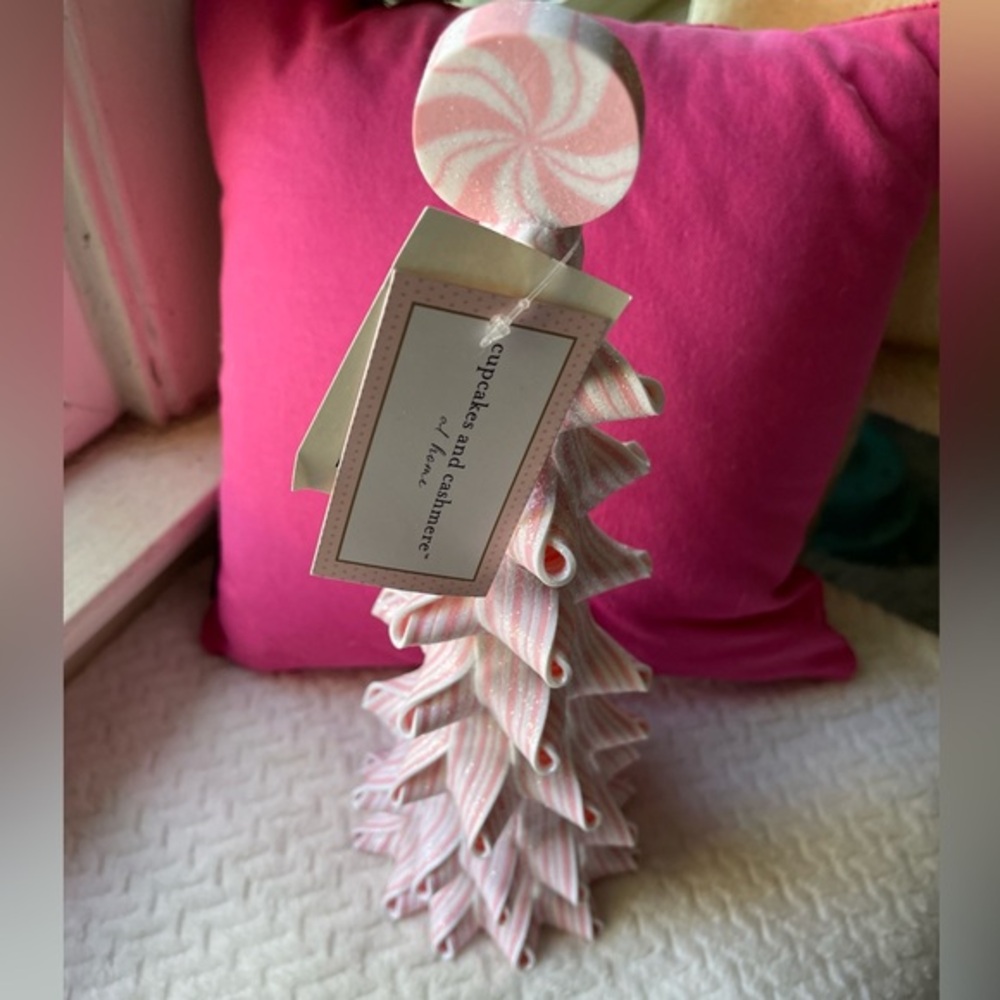 Cupcakes & Cashmere PINK Peppermint Striped Christmas Tree w/Glitter NWT